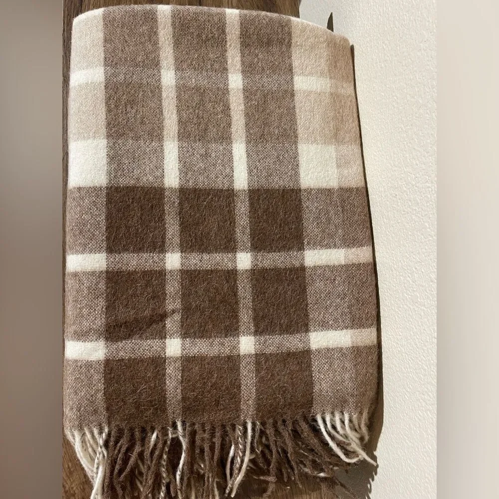Tumi Brown and Cream Plaid Blanket